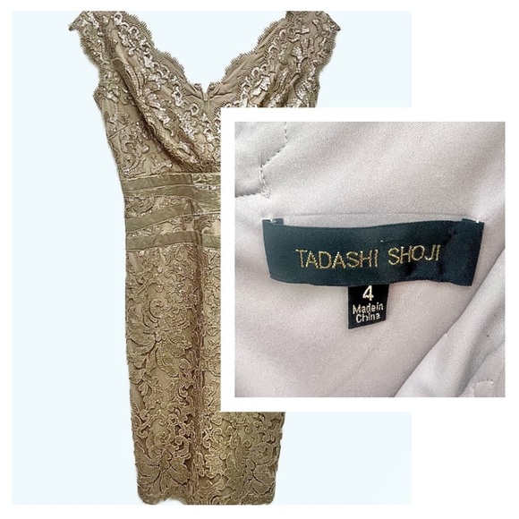 Tadashi Shoji Taupe Lace Fitted Scallop Dress 4 - Picture 4 of 9